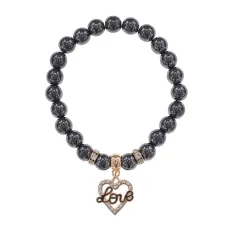 Браслет Сердце Love (Любовь) синт.камень Гематит 8мм BS-CR-0148