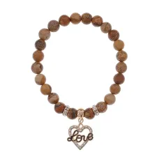 Браслет Сердце Love (Любовь) нат.камень Песочная яшма 8мм BS-CR-0150