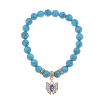Браслет Бабочка (Свобода и Счастье) синт.камень Бирюза 8мм BS-CR-0155