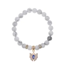 Браслет Бабочка (Свобода и Счастье) нат.камень Кахолонг 8мм BS-CR-0157