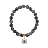 Браслет Бабочка (Свобода и счастье) нат.камень Снежный обсидиан 8мм BS-CR-0164