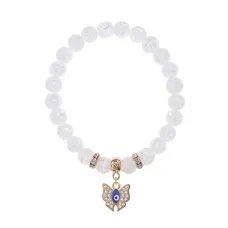Браслет Бабочка (Свобода и Счастье) синт.камень Сахарный кварц 8мм BS-CR-0166