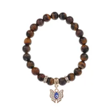 Браслет Бабочка (Свобода и Счастье) нат.камень Тигровый глаз 8мм BS-CR-0169