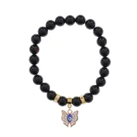 Браслет Бабочка (Свобода и счастье) нат.камень Черный агат 8мм BS-CR-0173