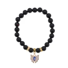 Браслет Бабочка (Свобода и счастье) нат.камень Черный агат 8мм BS-CR-0173