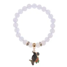 Браслет Ворон (интеллект и мудрость) синт.камень Лунный камень 8мм BS-CR-0191