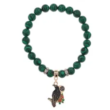 Браслет Ворон (интеллект и мудрость) синт.камень Малахит 8мм BS-CR-0192