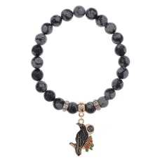 Браслет Ворон (интеллект и мудрость) нат.камень Снежный обсидиан 8мм BS-CR-0194
