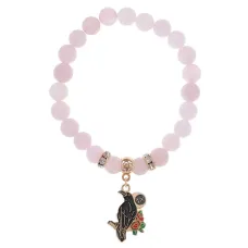 Браслет Ворон (интеллект и мудрость) нат.камень Розовый кварц 8мм BS-CR-0195
