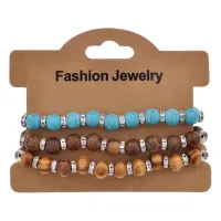 Набор из 3 браслетов (бирюза и дерево), 8мм BSN067