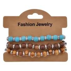 Набор из 3 браслетов (бирюза и дерево), 8мм BSN067