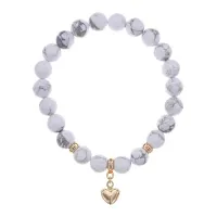 Браслет Сердце (Любовь и Семейное Счастье) нат.камень Кахолонг 8мм BS-CR-0667