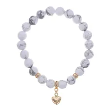 Браслет Сердце (Любовь и Семейное Счастье) нат.камень Кахолонг 8мм BS-CR-0667