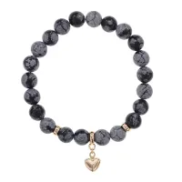 Браслет Сердце (любовь и семейное счастье) нат.камень Снежный обсидиан 8мм BS-CR-0674