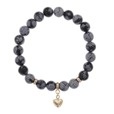Браслет Сердце (любовь и семейное счастье) нат.камень Снежный обсидиан 8мм BS-CR-0674