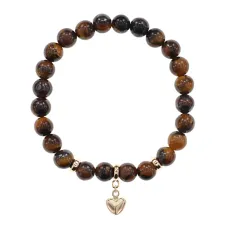 Браслет Сердце (Любовь и семейное счастье) нат.камень Тигровый глаз 8мм BS-CR-0679