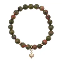 Браслет Сердце (Любовь и семейное счастье) нат.камень Унакит 8мм BS-CR-0680