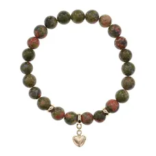 Браслет Сердце (Любовь и семейное счастье) нат.камень Унакит 8мм BS-CR-0680