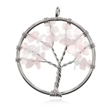 Кулон Дерево жизни d.3см с нат.камнем Розовый кварц BJK203-17
