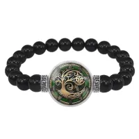 Браслет из черного агата Дерево жизни и пентаграмма BSBA-112