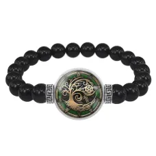 Браслет из черного агата Дерево жизни и пентаграмма BSBA-112