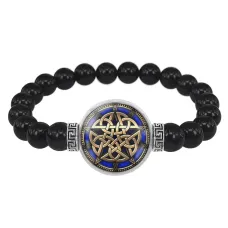 Браслет из черного агата Кельтский пентакль BSBA-118