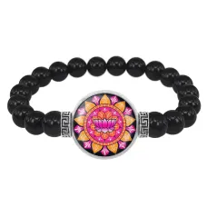 Браслет из черного агата Мандала Лотоса BSBA-144