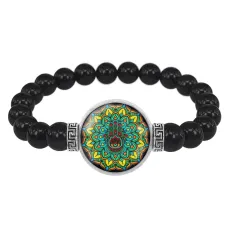 Браслет из черного агата Мандала Рука защиты BSBA-146