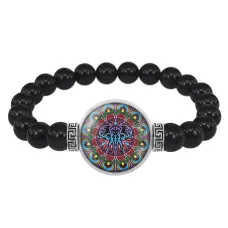 Браслет из черного агата Мандала Слона BSBA-147
