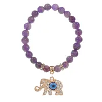 Браслет Слон (мудрость, сила, долголетие) нат.камень Аметист 8мм BS-CR-0213