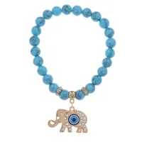 Браслет Слон (мудрость, сила, долголетие) синт.камень Бирюза 8мм BS-CR-0215
