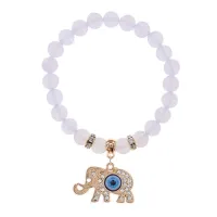 Браслет Слон (мудрость, сила, долголетие) синт.камень Лунный камень 8мм BS-CR-0221