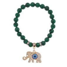 Браслет Слон (мудрость, сила, долголетие) синт.камень Малахит 8мм BS-CR-0222