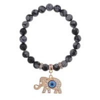Браслет Слон (мудрость, сила, долголетие) нат.камень Снежный обсидиан 8мм BS-CR-0224
