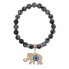 Браслет Слон (мудрость, сила, долголетие) нат.камень Снежный обсидиан 8мм BS-CR-0224