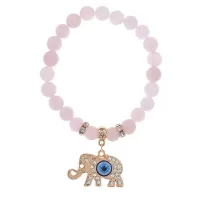 Браслет Слон (мудрость, сила, долголетие) нат.камень Розовый кварц 8мм BS-CR-0225
