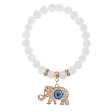 Браслет Слон (мудрость, сила, долголетие) синт.камень Сахарный кварц 8мм BS-CR-0226