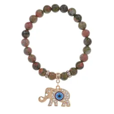 Браслет Слон (мудрость, сила, долголетие) нат.камень Унакит 8мм BS-CR-0230