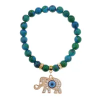Браслет Слон (мудрость, сила, долголетие) синт.камень Хризоколла 8мм BS-CR-0231