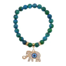 Браслет Слон (мудрость, сила, долголетие) синт.камень Хризоколла 8мм BS-CR-0231