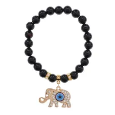 Браслет Слон (мудрость, сила, долголетие) нат.камень Черный агат 8мм BS-CR-0233