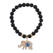 Браслет Слон (мудрость, сила, долголетие) синт.камень Шунгит 8мм BS-CR-0234