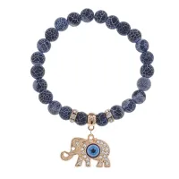 Браслет Слон (мудрость, сила, долголетие) нат.камень синий Африк. агат 8мм BS-CR-0237