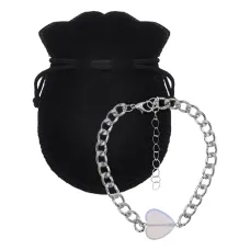 Браслет цепь нерж.сталь с Сердцем из синт.камня Лунный камень BSS-04