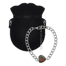 Браслет цепь нерж.сталь с Сердцем из нат.камня Унакит BSS-10