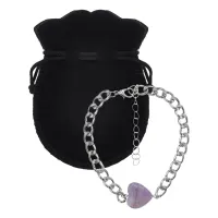 Браслет цепь нерж.сталь с Сердцем из нат.камня Аметист BSS-11