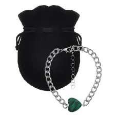 Браслет цепь нерж.сталь с Сердцем из синт.камня Малахит BSS-12