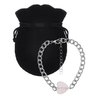 Браслет цепь нерж.сталь с Сердцем из нат.камня Розовый кварц BSS-15