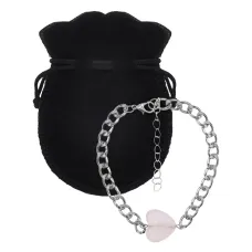 Браслет цепь нерж.сталь с Сердцем из нат.камня Розовый кварц BSS-15