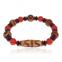 Браслет с бусинами Дзи 3 глаза и Двойной клык тигра, натуральный агат BSDZ-039